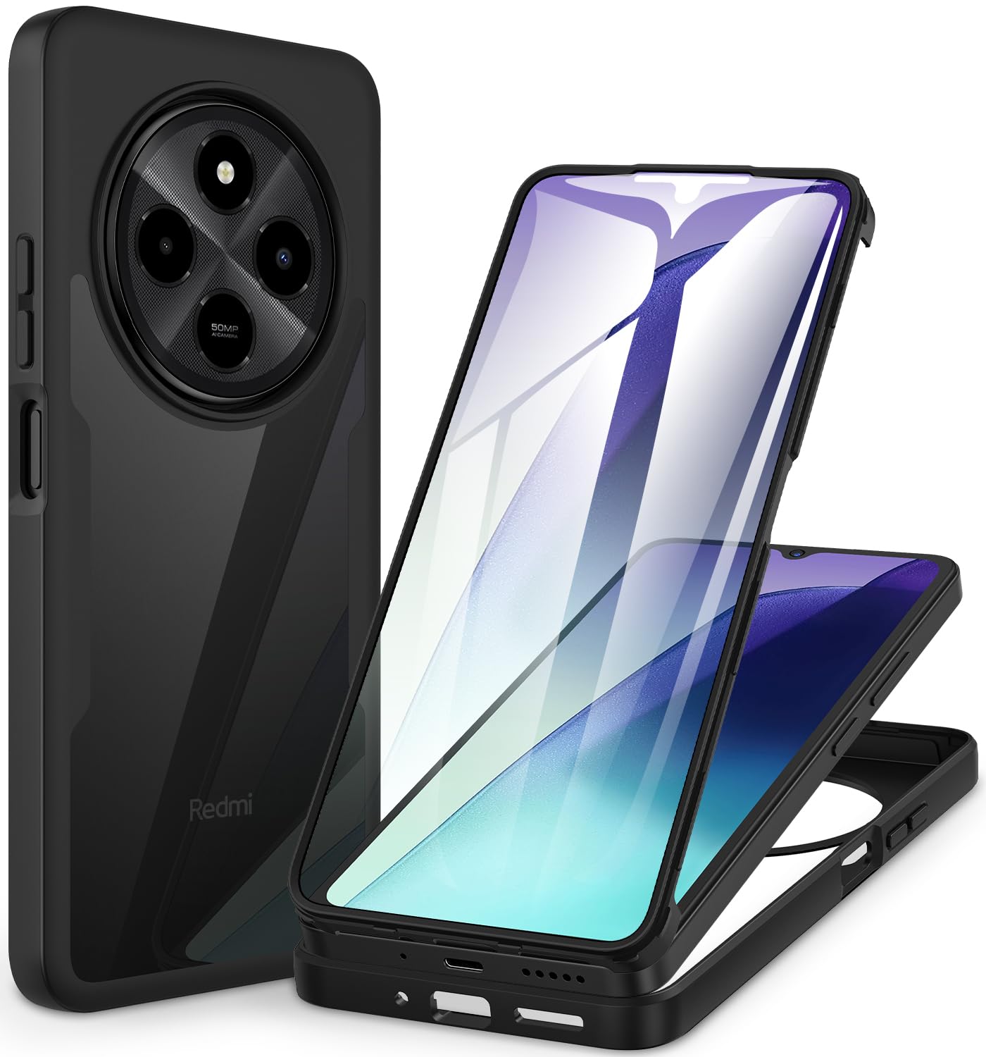 WeiCase Cover per Xiaomi redmi 14c 5G/4G / poco c75 / redmi a4, Custodia Antiurto con Protezione dello Schermo Integrata, 360° Sottile Cover Transparente Silicone Custodia per redmi 14c 4G, blu