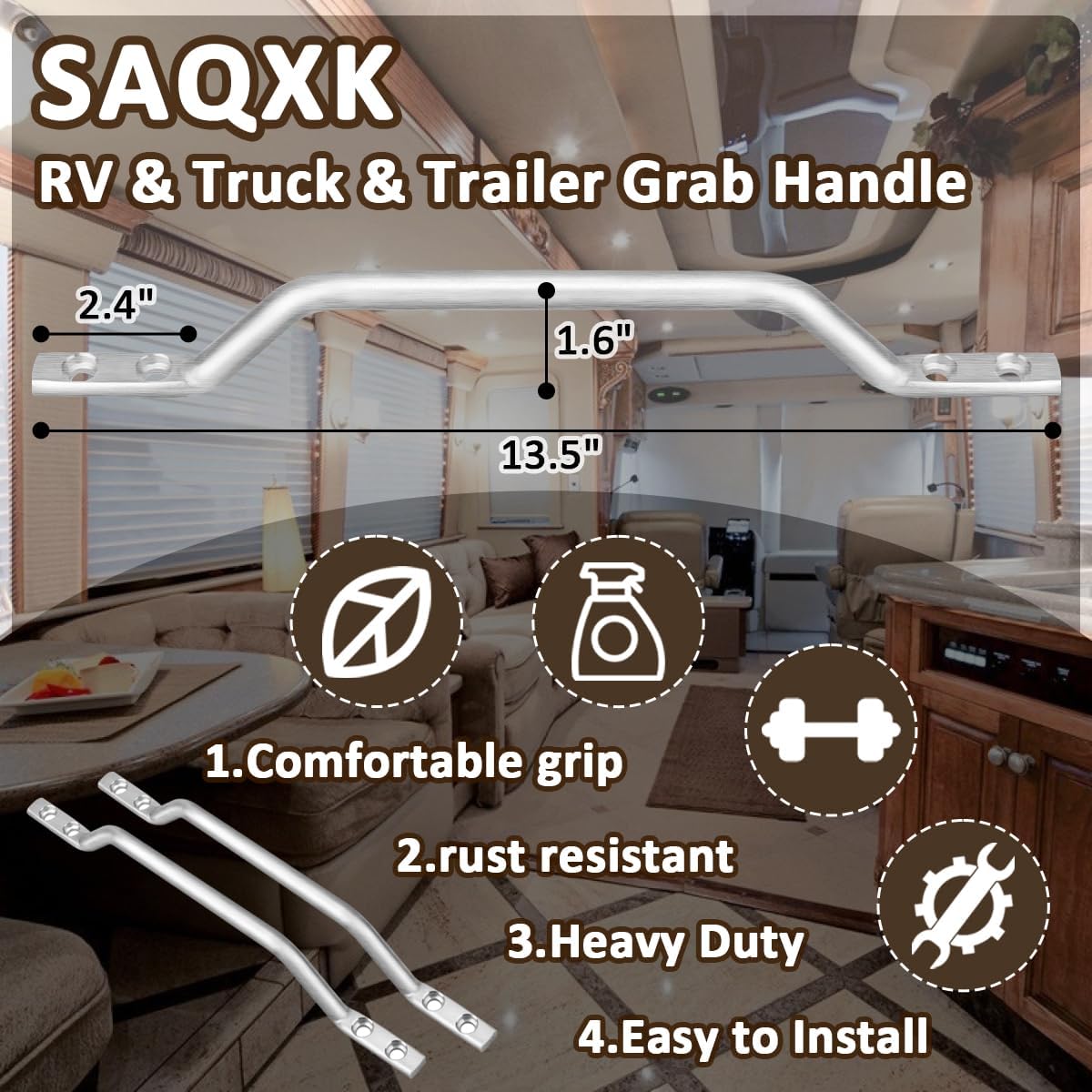 2pcs Aluminum Grab Assist Handle RV Camper Gate, Solid Round RV Door Handle Fit 13.5 Inch Long Handle for Trailer, Boat, Truck, Work Vehicles, Surface Mounted Cargo Trailer Ramp Door Accessories