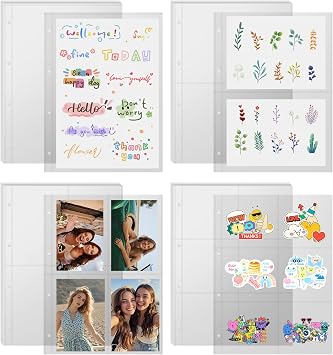 40 Sheets Clear Binder Sleeves 1/2/4/6 Pocket Sheets Protectors, Sticker Book Plastic Inserts for Storage Organizer 4 Ring A4 Binder Refills Pages Set