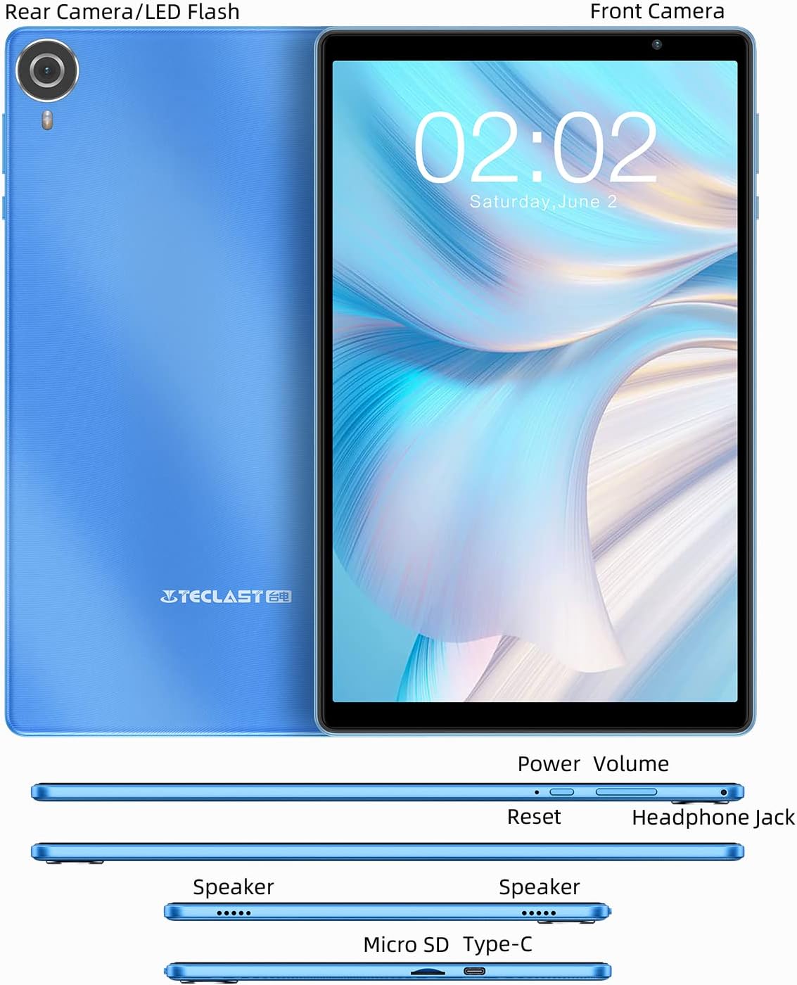 TECLAST P25T Android 12 Tablet 10.1 Pollici 8GB RAM+64GB ROM(TF 1TB), Quad Core 1.8GHz, 2.4G/5G WiFi, 1280×800 IPS, Type C/Bluetooth 5.0/Dual Camere/Google GMS/Widevine L1/Face ID/OTG/GPS/Blue (2023)