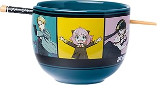 Silver Buffalo Spy X Family Anime Featuring Anya, Loid, and Yor Forger, Ceramic Ramen Noodle Rice Bowl with Chopsticks, Microwave Safe, 20 Ounces
