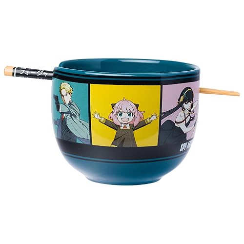 Silver Buffalo Spy X Family Anime Featuring Anya, Loid, and Yor Forger, Ceramic Ramen Noodle Rice Bowl with Chopsticks, Microwave Safe, 20 Ounces - Spy X Family Anime - 20 Ounces