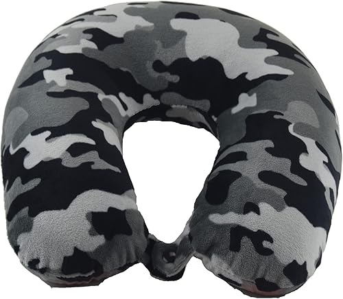 Miniatura 4 de Almohada de cuello de microfibra suave, compacta, perfecta para viajes en avión o en automóvil, camuflaje negro