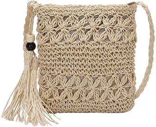 Straw Purse for Women Straw Bag Summer Purse with Tassel Straw Crossbody Bag Handwoven Beach Bag Crochet Purse