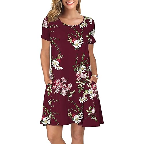 KORSIS Women's Summer Casual T Shirt Dresses Short Sleeve Swing Dress Pockets