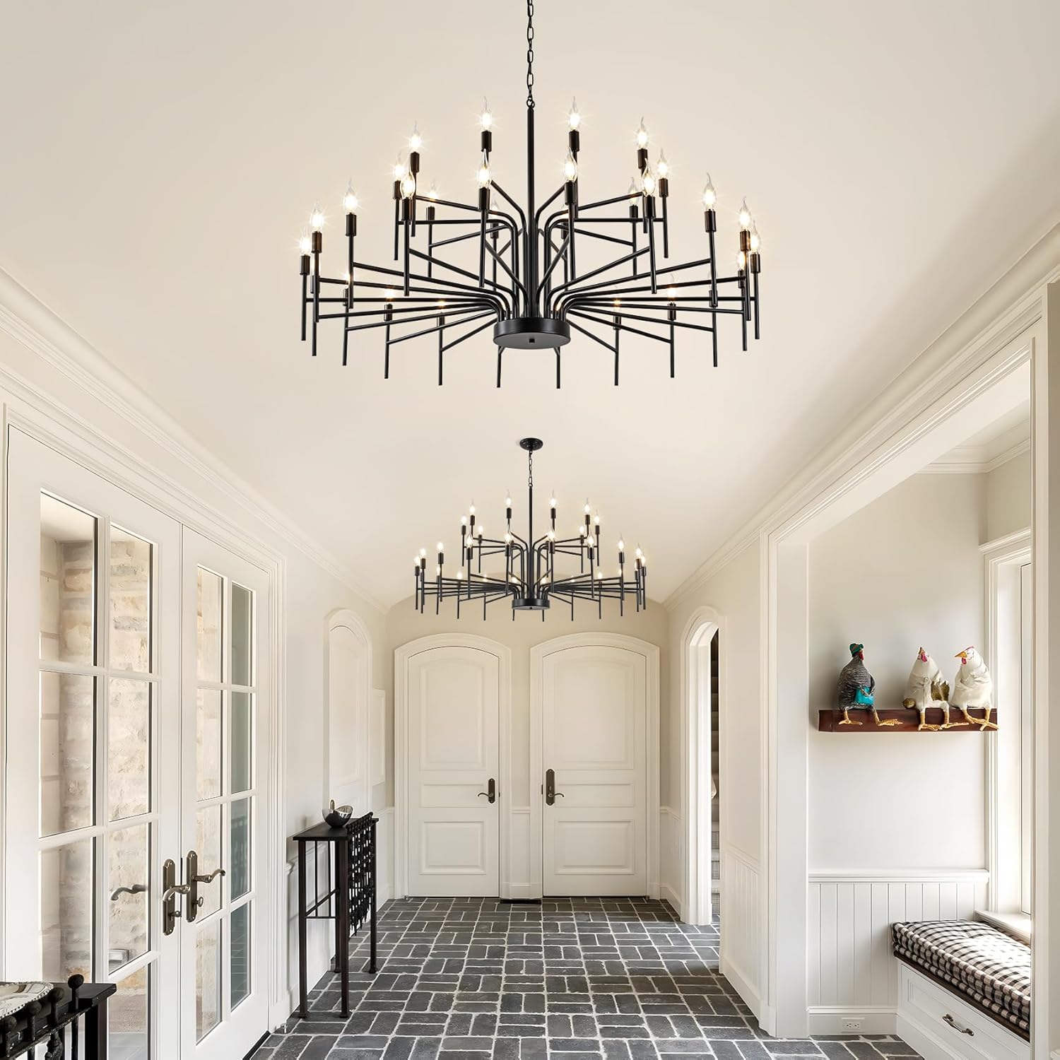 Black Chandelier 30 Light Large Modern Farmhouse Chandeliers for Dining Room Lights Fixture, 47" Round Candle Large Chandeliers for High Ceilings Living Room Foyer Entryway 2 Tier
