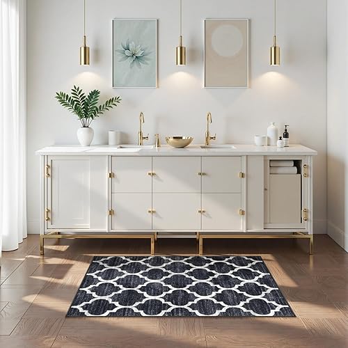 Miniatura 5 de Lahome - Alfombra marroquí antideslizante, lavable, decoración para entrada, cocina, lavandería y pasillo (2 x 4 pies, negro)