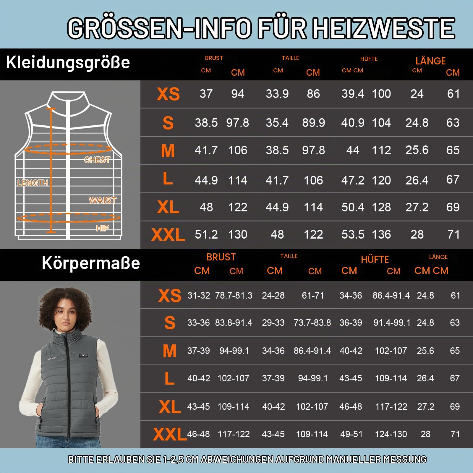 Gokozy Beheizbare Weste Damen,Beheizte Weste mit Powerbank 5 Heizzonen Intelligente Elektrische Leichte Beheizte Weste Bergsteigen und Arbeiten im Freien