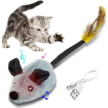 OneNine Cat Toy Electric Play Mouse Cat Toy Mouse Electric Cat Toy with Feather Tail Cat Toys Cat Toy with USB Cable for Cat Run and Against Boredom