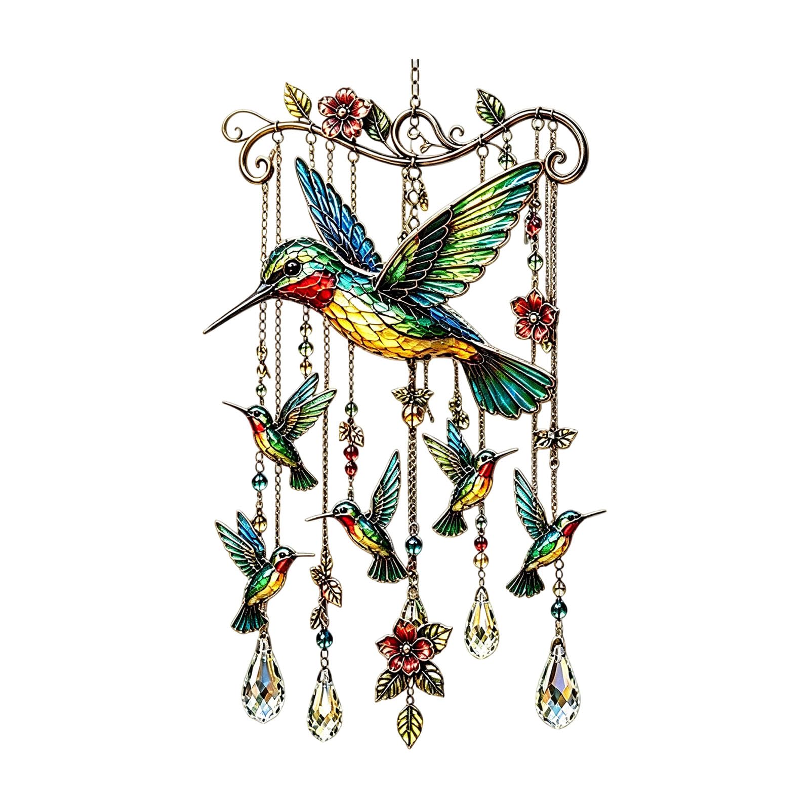 Shntig Hummingbird Wind Chimes Ornament Multicolored Bird Pendants Crystal Suncatchers for Kids Room or Outdoor Garden Decors Colorful Wind Chimes