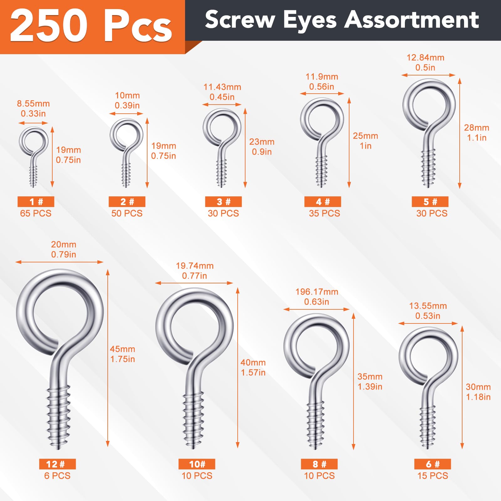 250 Eye Hook Screws - Hang Ornaments & Crafts -2