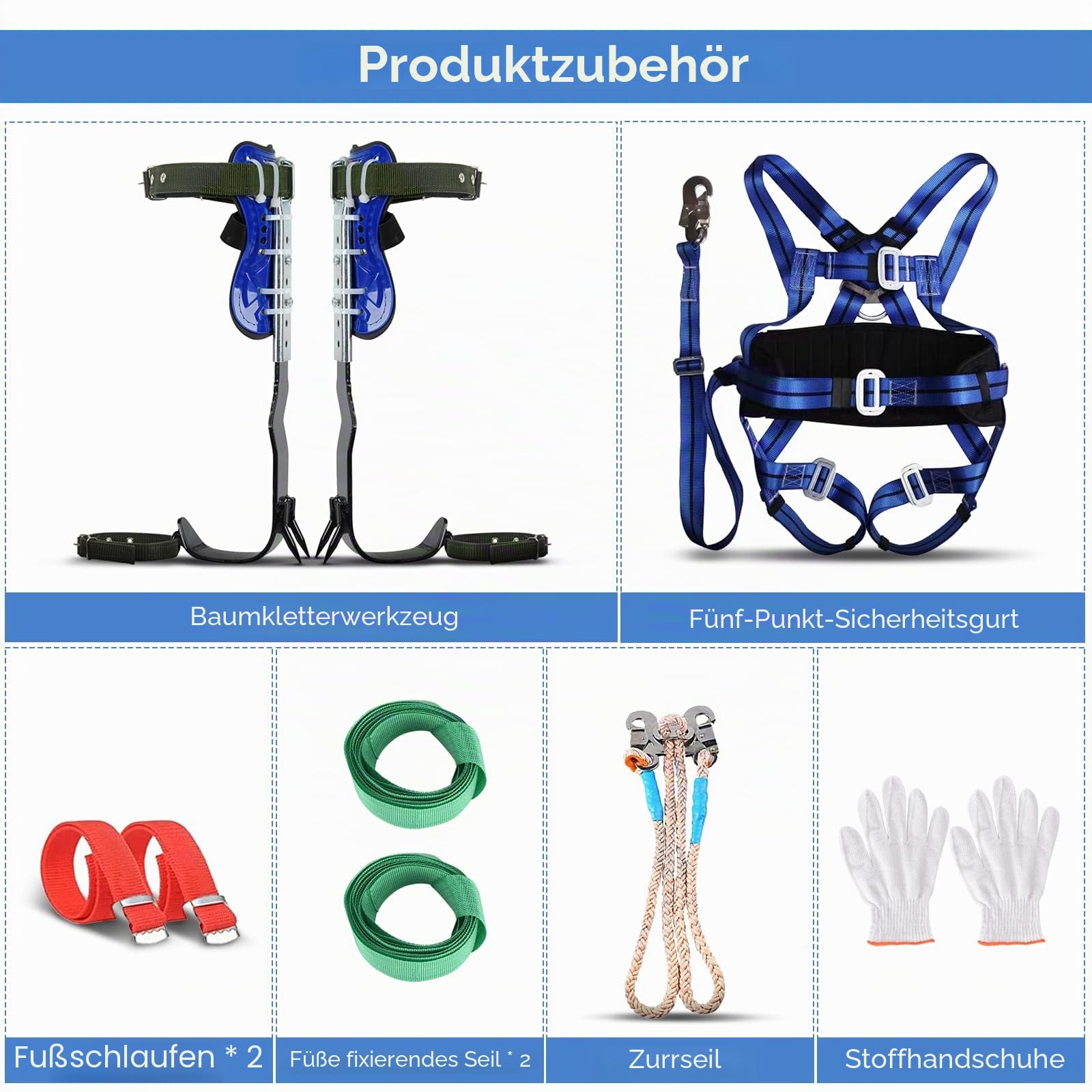 Baumklettern Ausrüstung Set,Höhen Verstellbar Tree Climbing Spike, Halteseil Steigeisen Klettergurt,Tree Climbing Spike Baumkletterwerkzeug Sicherheitsgurt Fallschutz