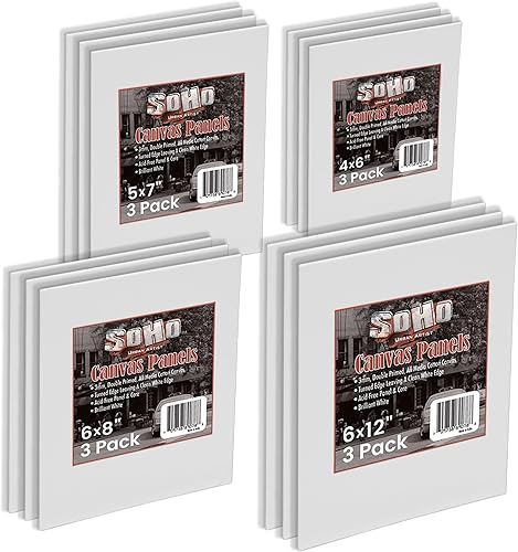 Miniatura 10 de SoHo Artist - Paquete de 12 paneles de lona de algodón surtidos de tamaño mediano para artistas, estudiantes, aulas y más. - Mediano (12 paneles)
