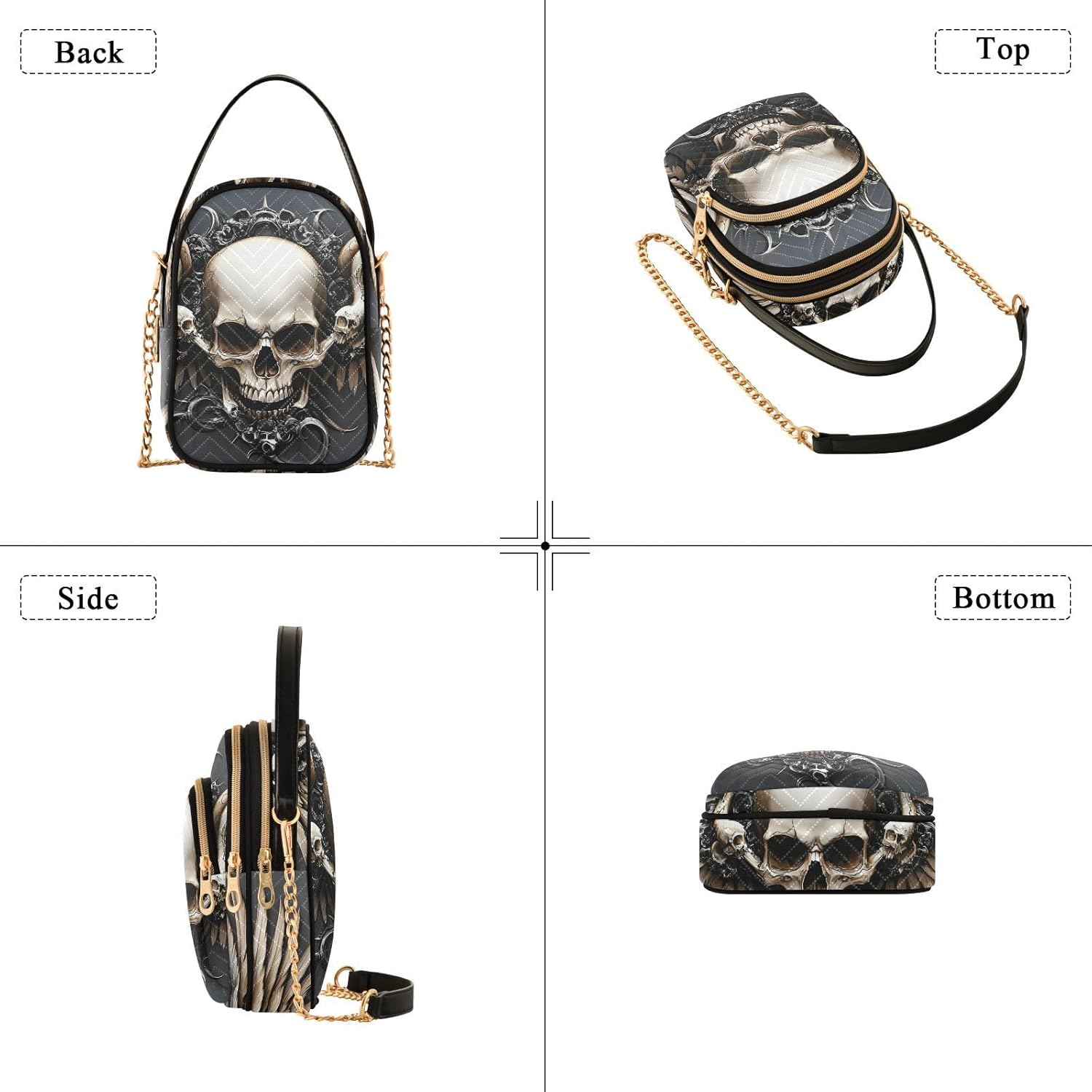 Angel Wings Skull Quilted Crossbody Bags for Women – Vegan Leather Purses Small Shoulder Handbags for Shopping Travel
