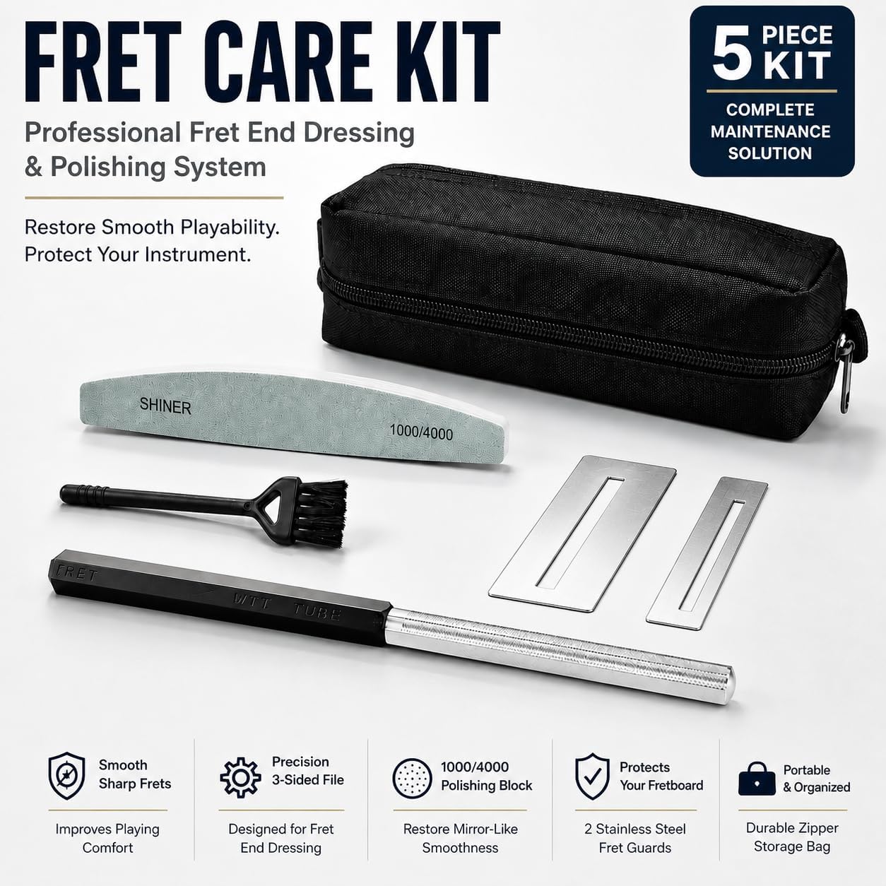 Guitar Fret Repair Kit, 3-Sided Fret End Dressing File for Fret Sprout