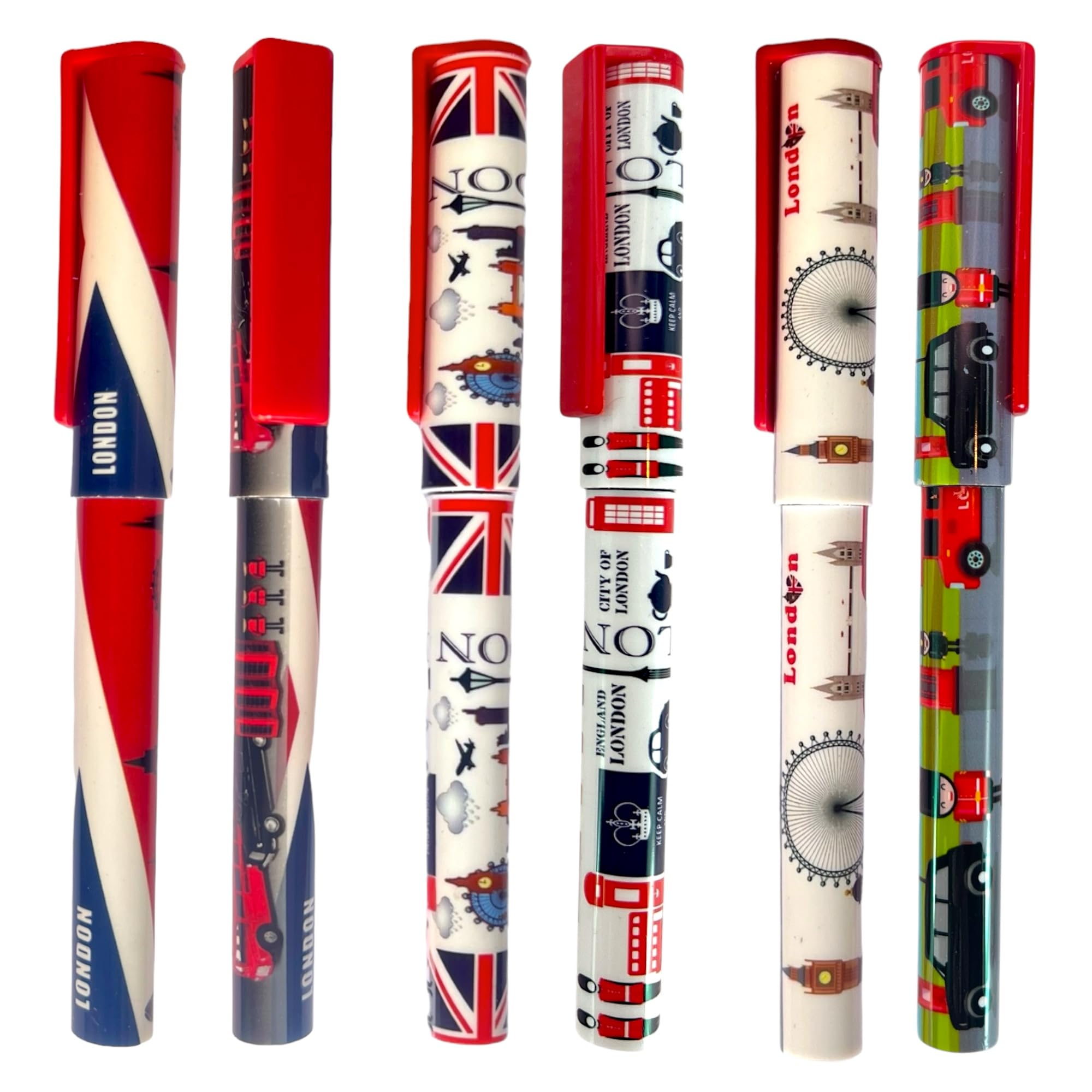 Souvenirs 6 pcs London Landmark Cap Pens, Great British and Gifts Union Jack Pen England Iconic Picture Pens