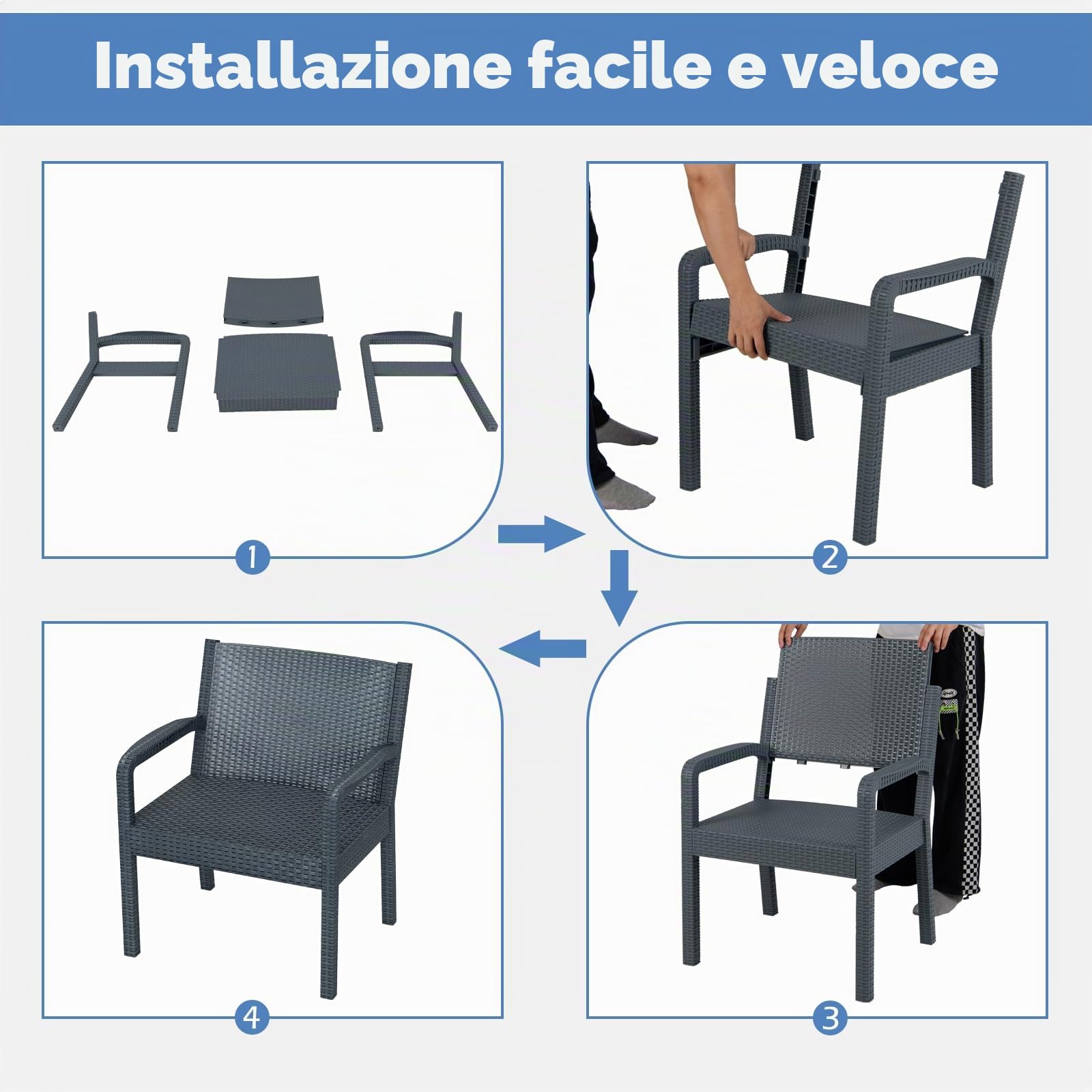 GIANTEX Set di Mobili da Giardino e Balcone 3 Pezzi, Struttura in Rattan e Polipropilene, 2 Poltrone, Resistente alle Intemperie, Arredamento per Esterni per 2 Persone