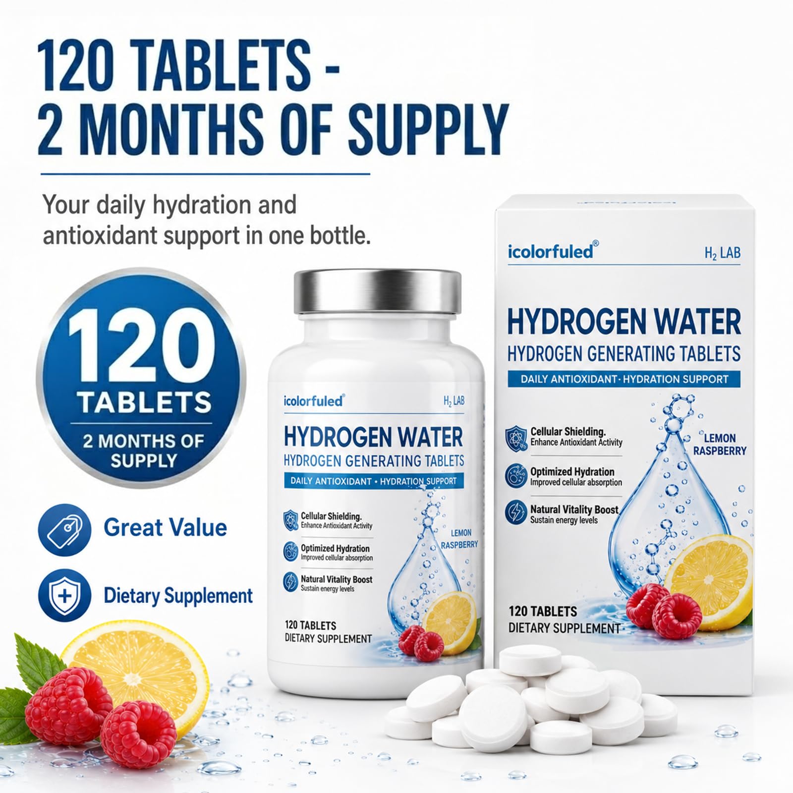 Molekulares Wasserstoff Tabletten, 120 Brausetabletten - Erfrischende Hydratation & Vitalität - Hohe Konzentration & Schnelle Löslichkeit - Ideal für Sport & Alltag