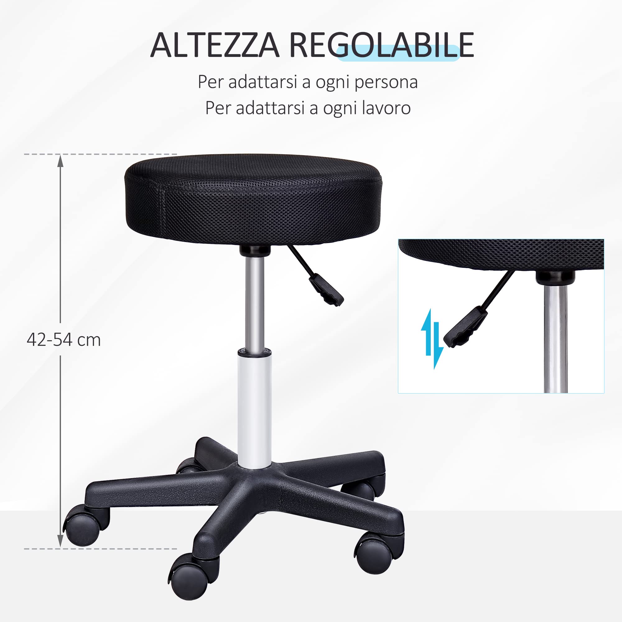 Sgabello Girevole Homcom Per Salone Con Seduta Imbottita E 5 Ruote: Regolabile In Altezza, Coperture Sostituibili (Rosso, Bianco, Nero)