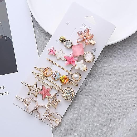 ANNACREATIONS Korean Style Pearl Metal Hair clips, Plastic Pearl Barrettes Hairpin for Women & Girls(Pink) 8 count (Pack of 1)
