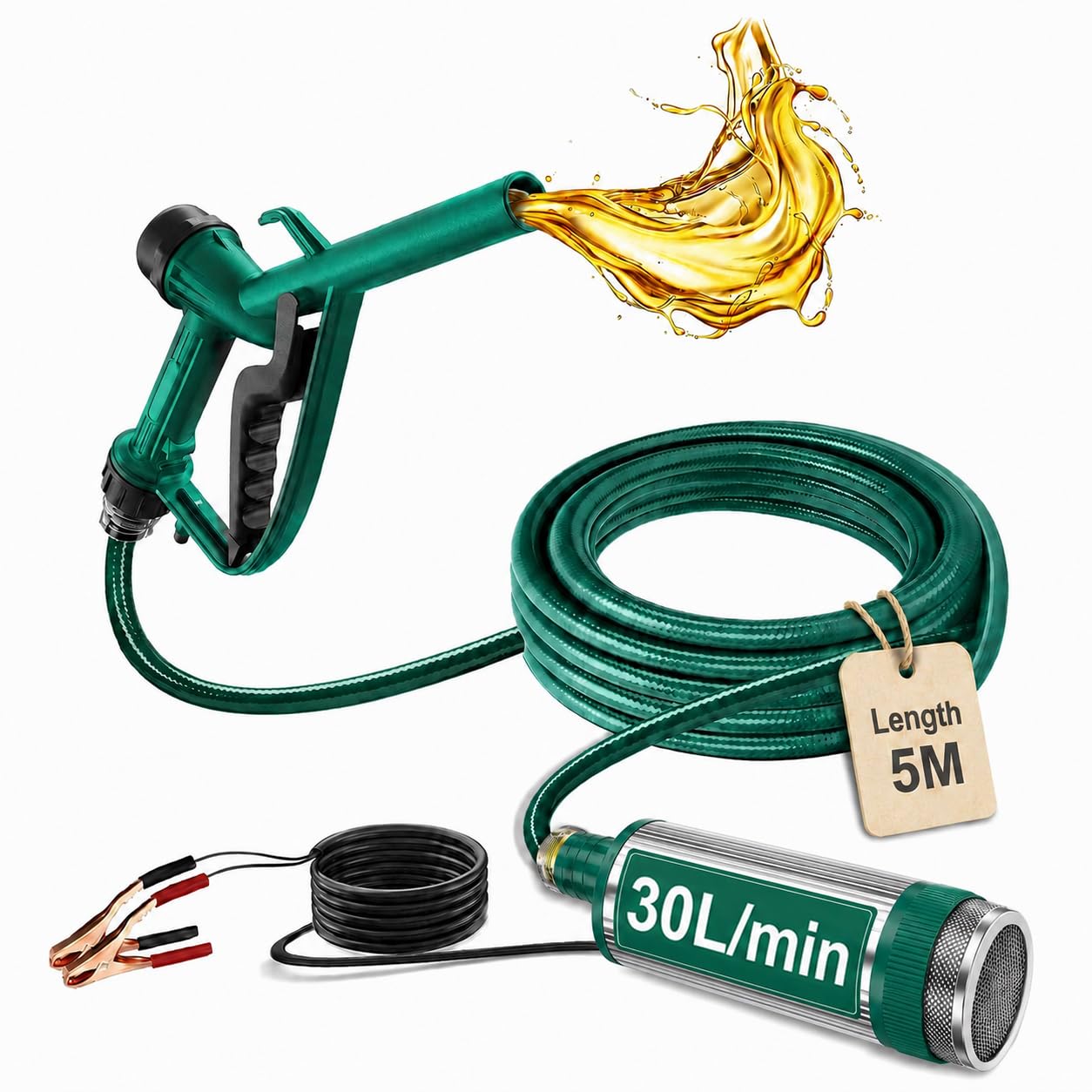 Pompa Travaso Gasolio 12V: Portata 30 L/min, Pompa Elettrica Portatile con Pistola, Filtro e Tubi per Diesel, Biodiesel, Cherosene e Olio Combustibile – Per Casa, Fattoria e Cantiere