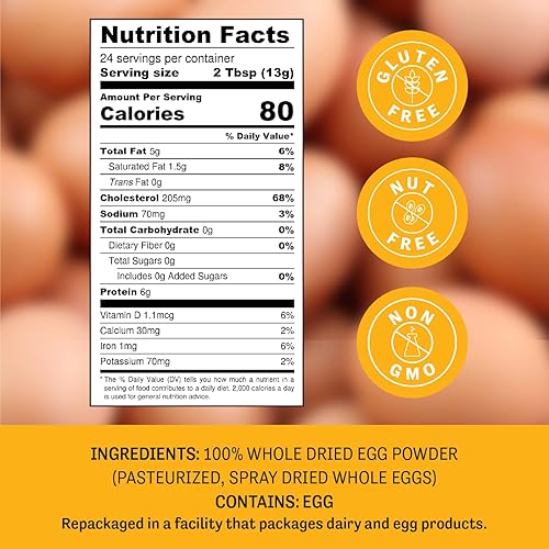 Miniatura 2 de Polvo de huevos pasteurizados sin transgénicos fabricado en los EE UU sin aditivos 1 ingrediente y fabricado con los huevos más frescos 115oz