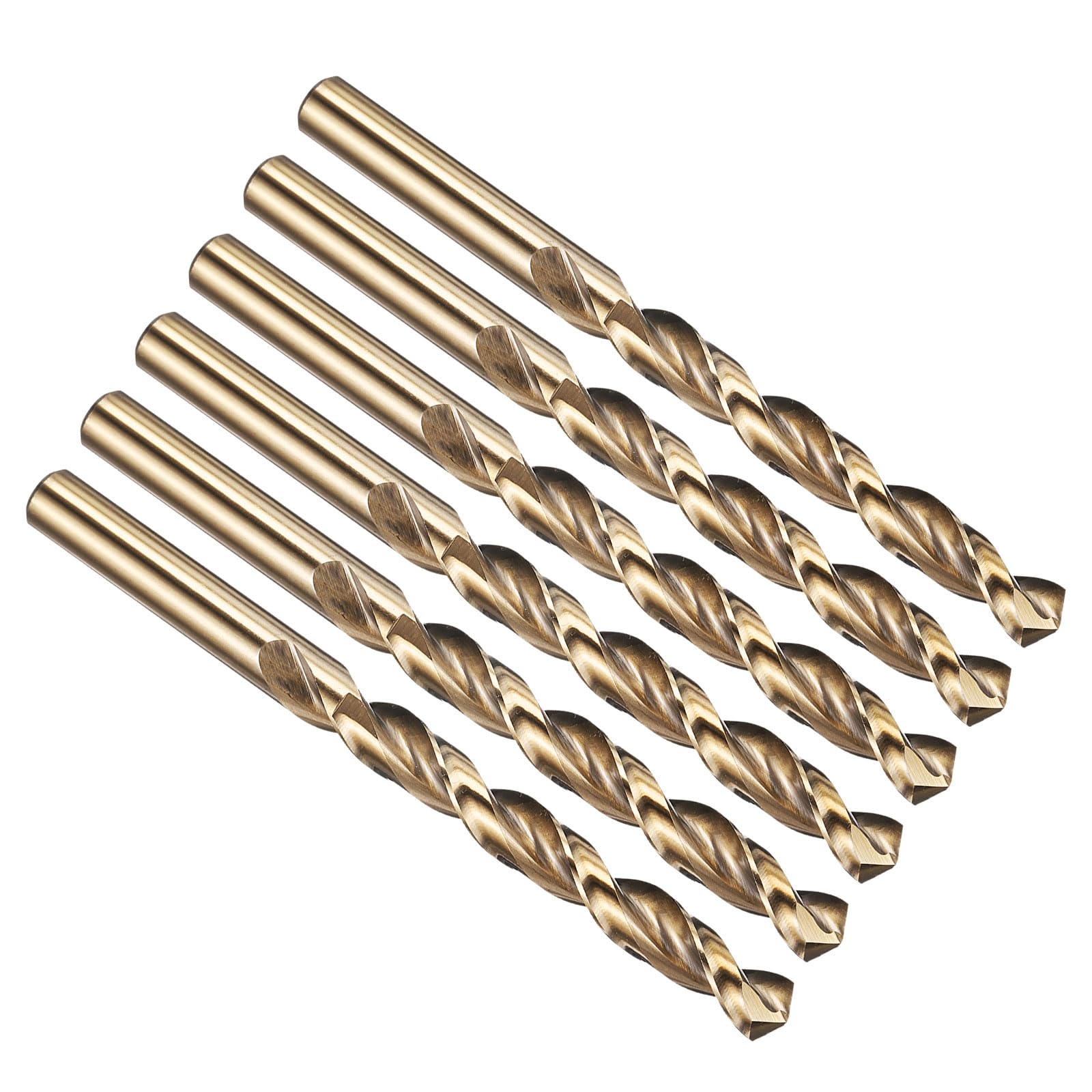 PATIKIL 11.5mm Drill Bit, M42 8% Cobalt High-Speed Steel Jobber Straight Shank 135° Gold Finish for Hard Metal High-temperature Titanium Alloy - 6 Pack