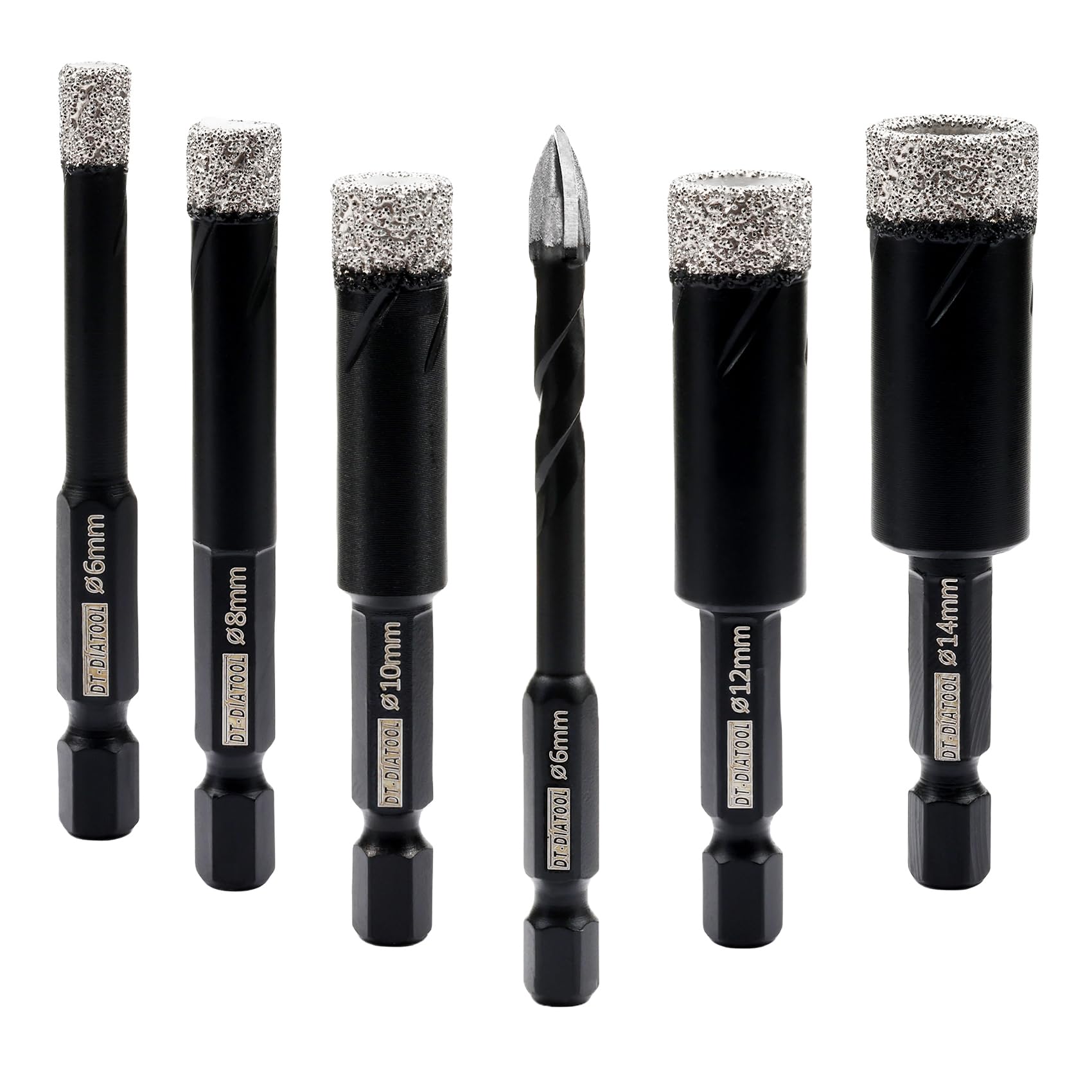 DT-DIATOOL Diamond Drill Bits 6/8/10/12/14mm with Diamond Tip Carbide Drill for Tile Porcelain Ceramic Marble Granite