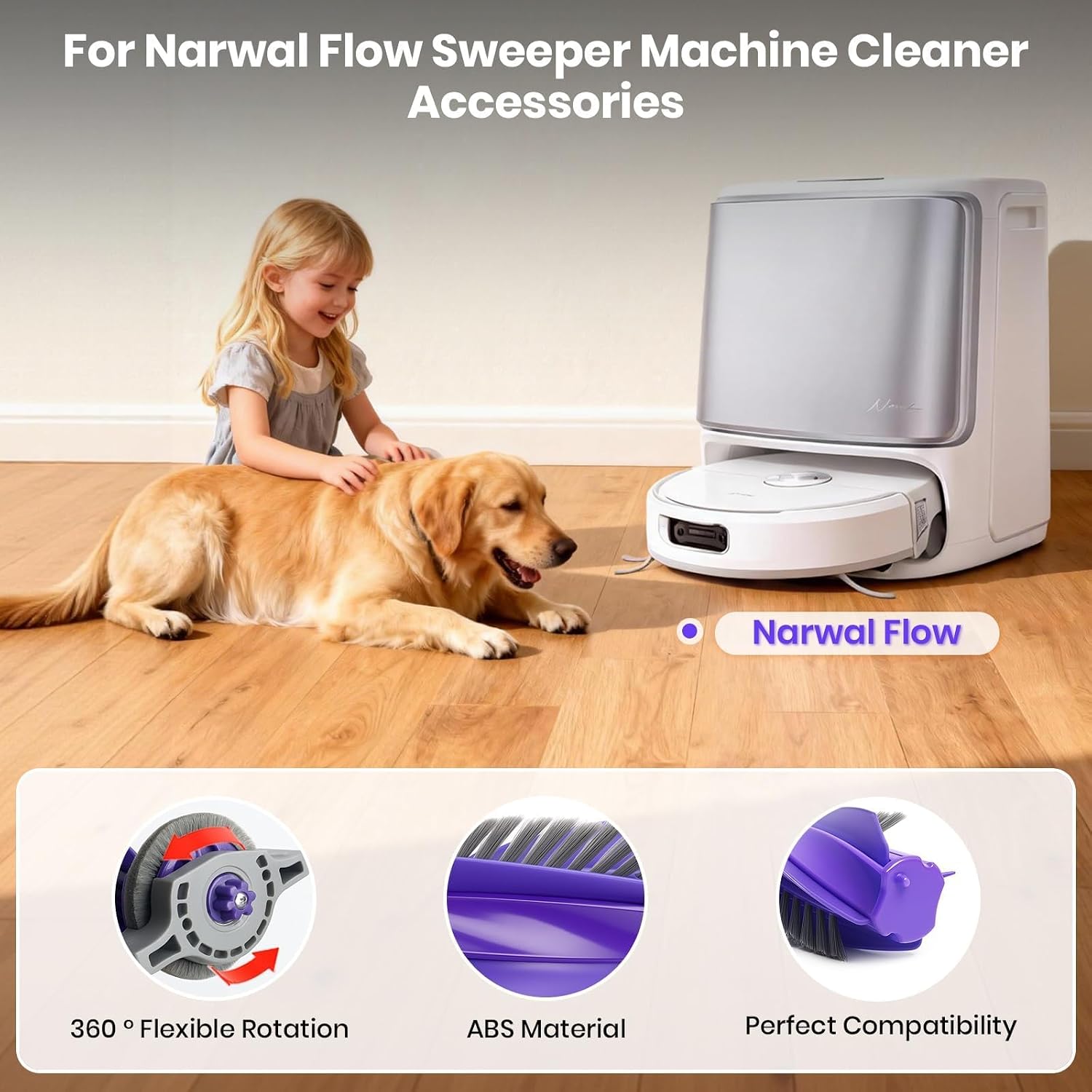 21 Pack Replacement Accessories Parts for Narwal Flow Replacement Parts Compatible with Narwal Flow Robotic Vacuum Parts with 2 Roller Brush,2 Mops,4 HEAP,6 Dust Bags,6 Side Brushes,1 Brush