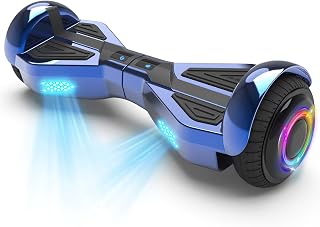 Electric Hover Board, Hoverboard with LED Flashing Wheel Lights and Science Fiction Design Aesthetics, 6.5" All Terrain Hoverboard Equip Wireless Bluetooth Speaker, Dual 200W Motors, Supports Up to 165 lbs (Chrome Blue)