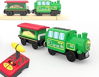 Motorized Train for Wooden Tracks, Remote Control Locomotive Train Set for Toddlers, Electric Train Toy Compatible with Thomas, Brio Railway Track
