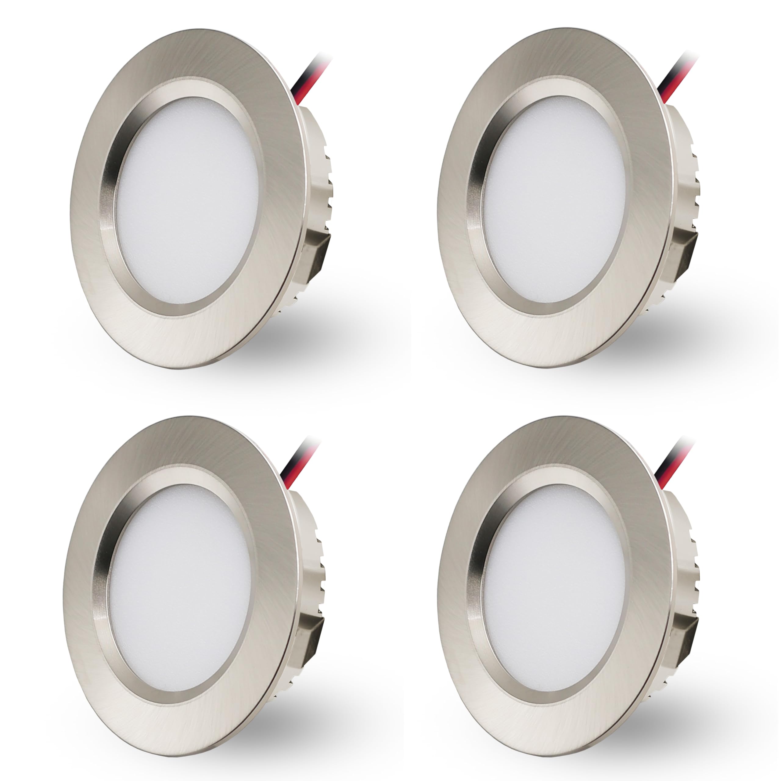 Spot LED Encastrable 230V 3W, LED Spot Etanche Salle de Bain IP44, Spots de plafond Trou Φ55-58mm, Extra Plat 15mm, Spots Encastrés Pour cuisine chambre, Lot de 4 (Nickel Blanc Chaud 3000K)