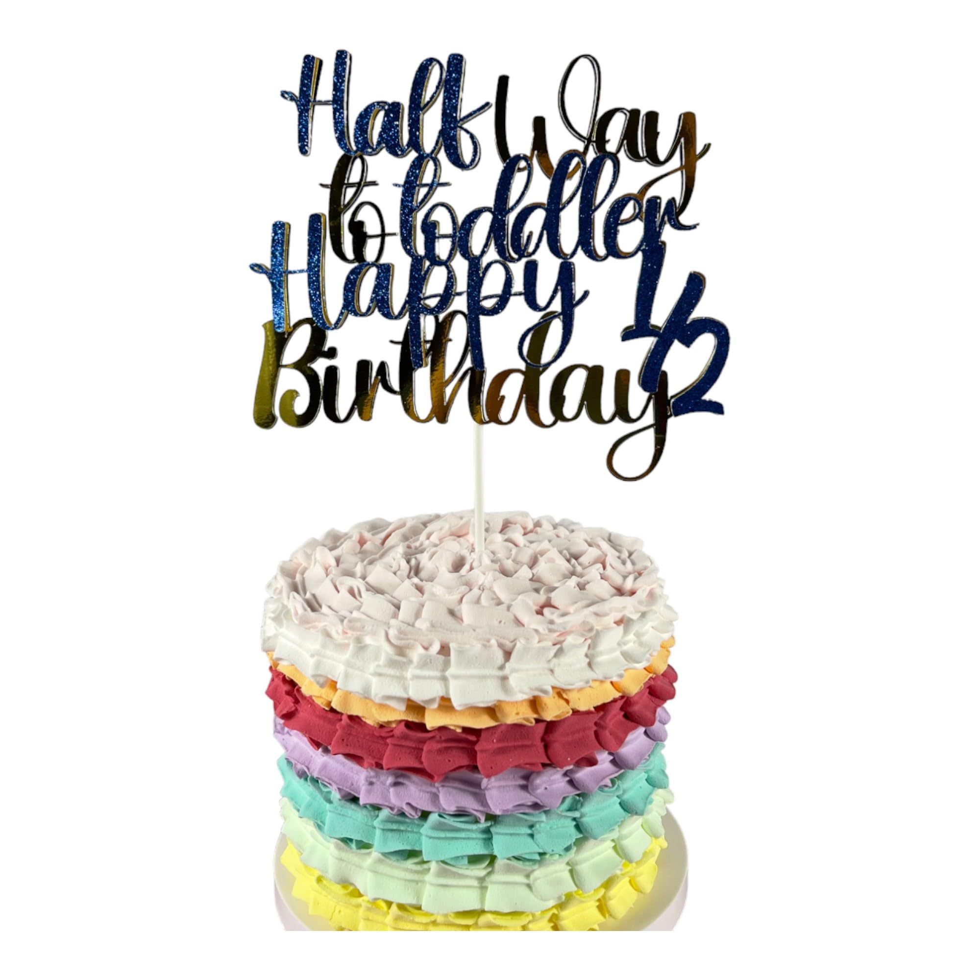 Half Birthday Cake Topper Multilayered Blue Gold Glitter 1/2 Birthday Boy Half Birthday Decorations 1/2 Birthday Cake Topper 1/2 Birthday Decorations 1/2 Cake Topper