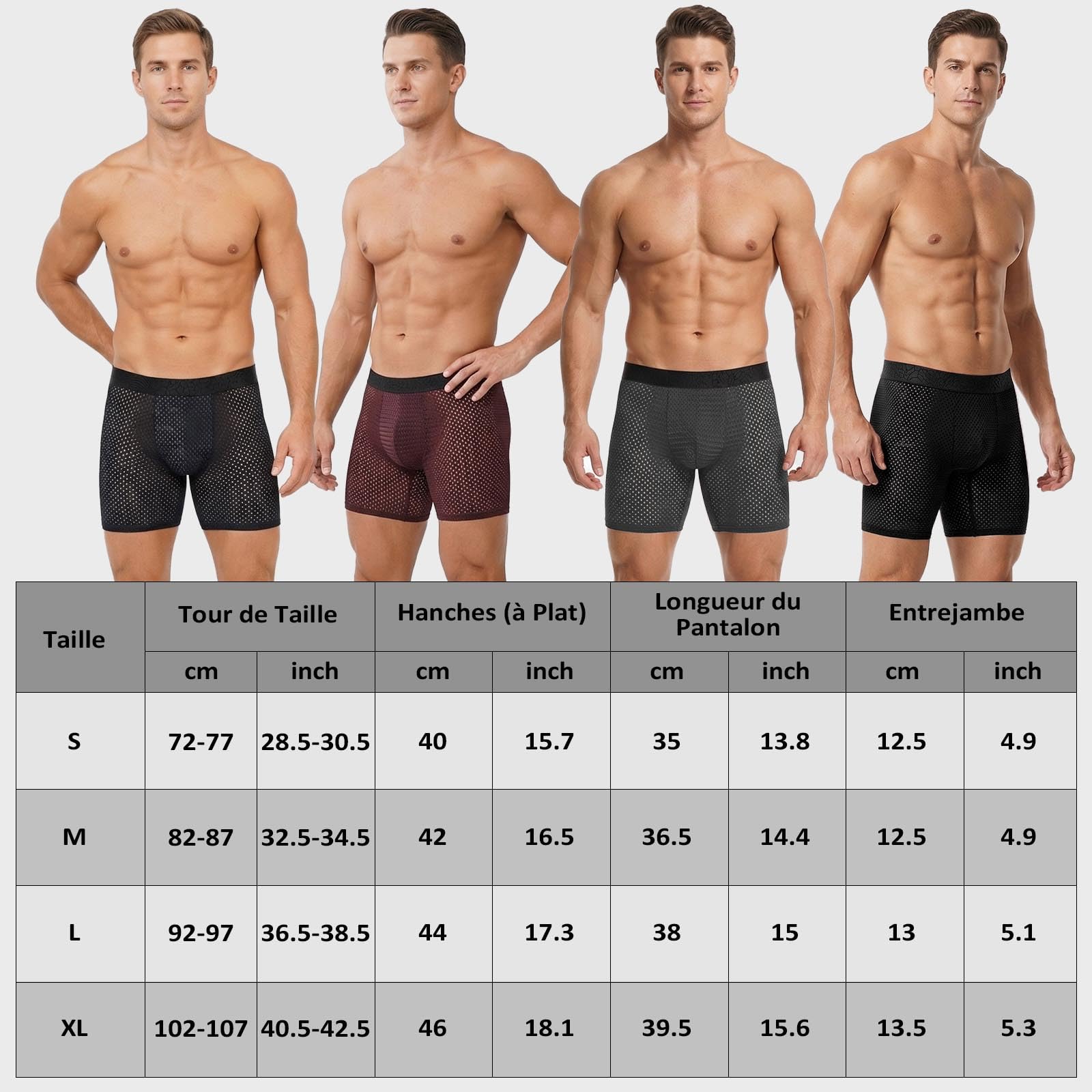 Hellomamma Boxer Homme Calecon Long: sous-Vêtement Boxers Anti Frottement Respirant en Maille Confortables sans Étiquette pour Sport Running Fitness Lot de 4