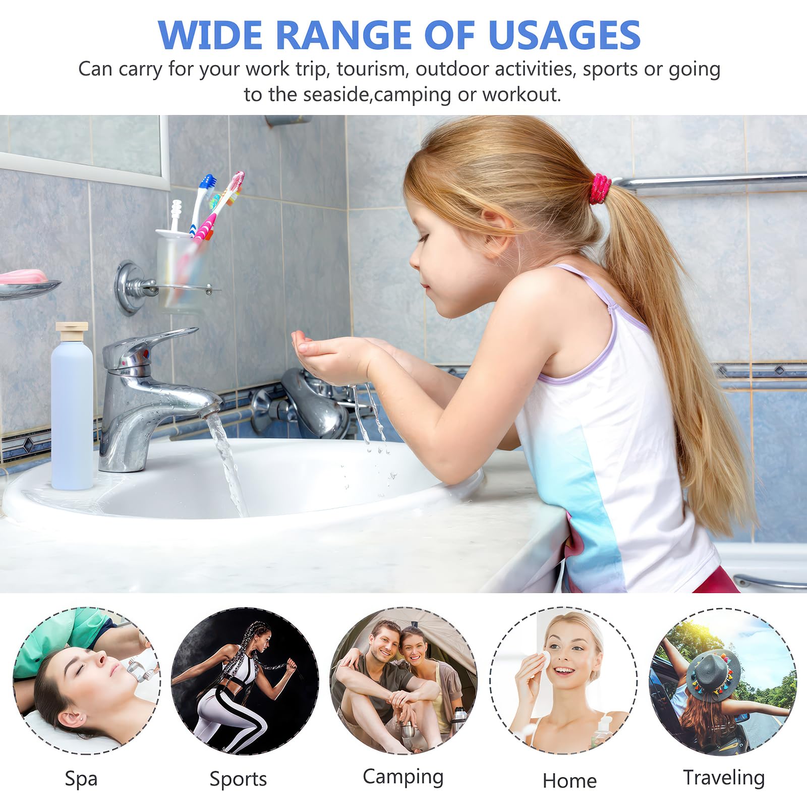 LiYiJiKeJi 4 Pcs 260ml Travel Bottles for Toiletries with Flip Caps Portable Leak Proof Plastic Refillable Squeeze Travel Containers for Toiletries Shampoo and Conditioner Cosmetic(Blue - Image 3