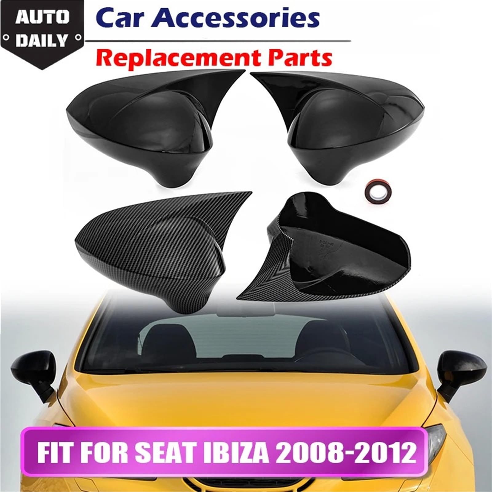 Osłona zamienna do lusterka wstecznego samochodu 1 para osłon na lusterko wsteczne pasująca do Seat Leon MK2 1P Ibiza MK4 6J Exeo 3R 2008-2017.(Carbon Fiber Look)
