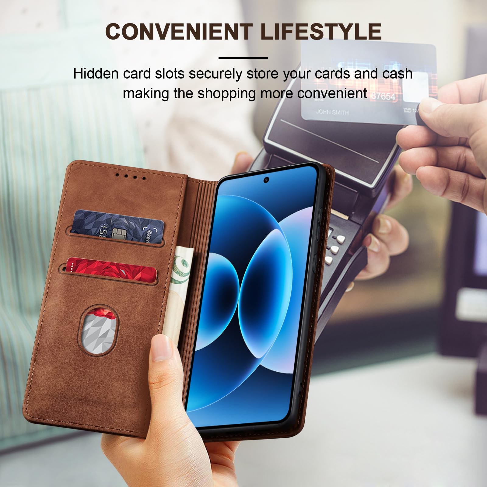 Jasonyu Funda para Xiaomi 17,Cuero PU Carcasa,Tipo Libro Flip Case con Tarjetas y Cartera,Soporte Plegable,Cierre magnético,Capa (Marrón) — view 6