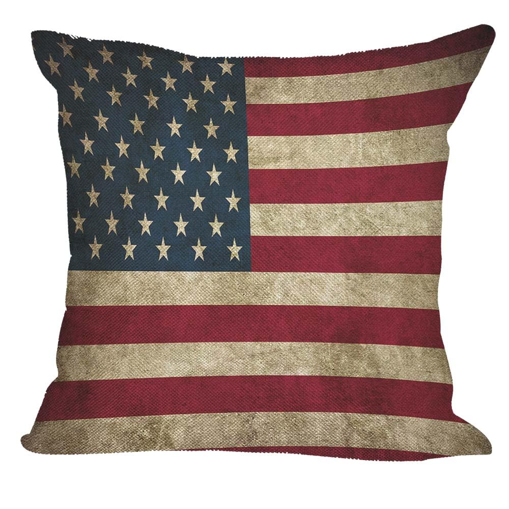 Orythyra Rustic Usa Flag Decorative Cushion Covers 45 x 45 cm Vintage American Flag Patriotic Striped Pillow Case for Outdoor Patio Garden Blench Living Room Sofa Farmhouse Decor Rustic Linen — image 1