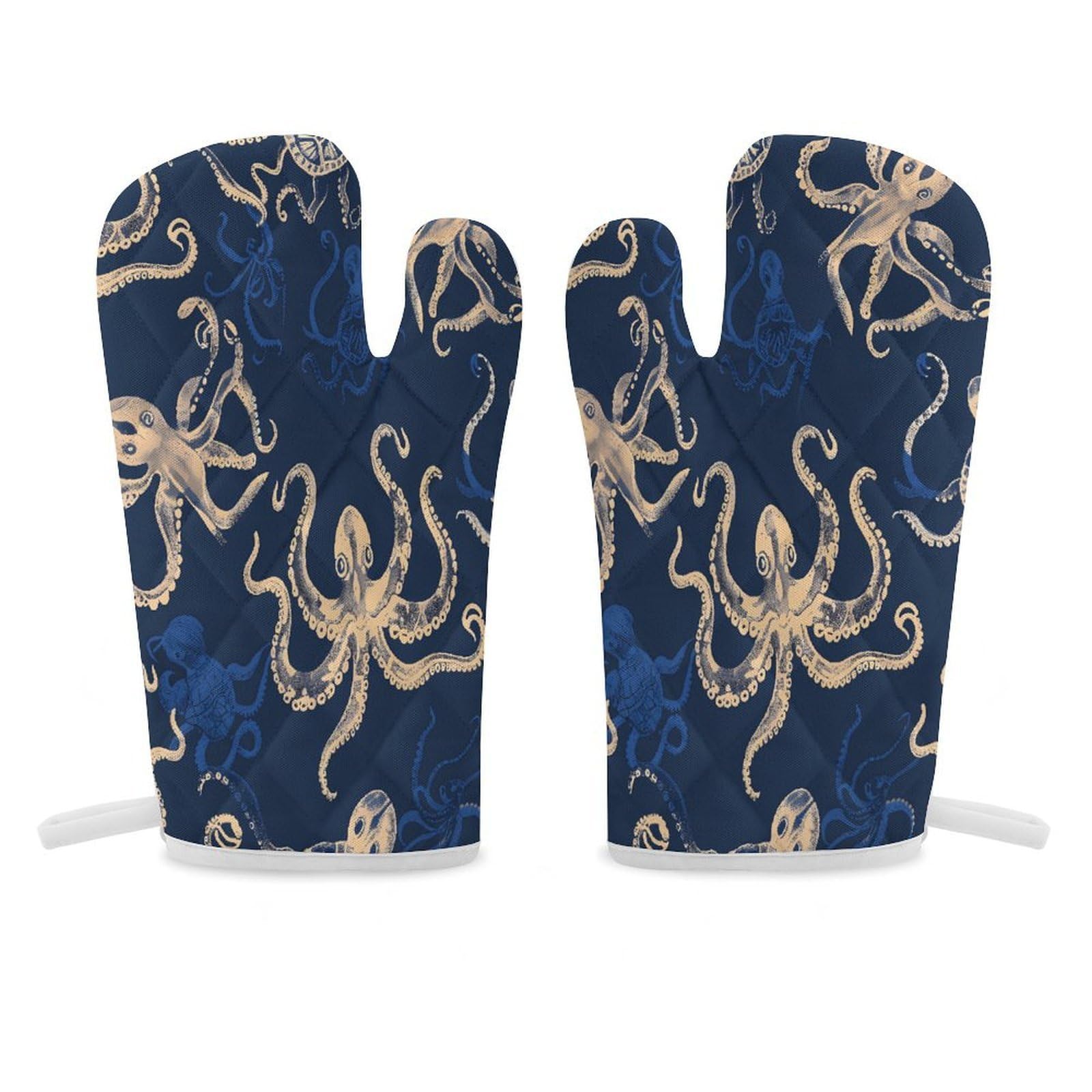 Turtle Octopus Pattern Ocean Theme11 Oven Mitt Heat Resistant Potholder Set,Durable Oven Gloves for Gifts,Glove Pot Holder for Cooking Baking Grilling BBQ