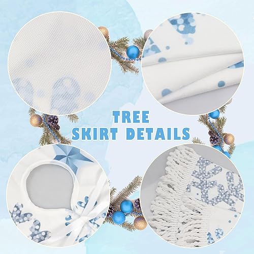 Miniatura 5 de Faldas pequeñas de árbol de Navidad de 30 pulgadas, diseño de copo de nieve azul plateado, decoración de árbol de Navidad, fiesta de vacaciones,