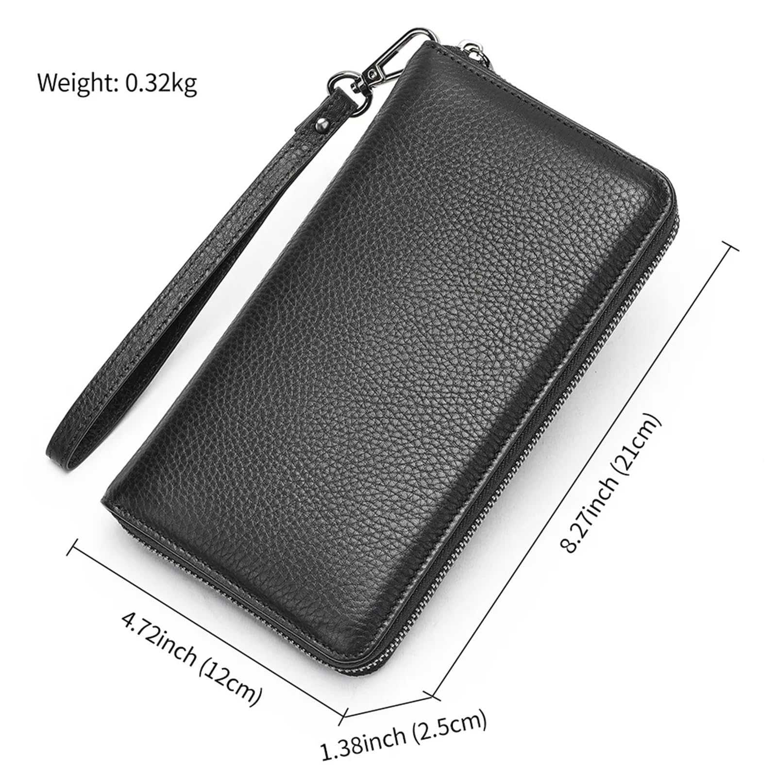 Portafogli lunghi da uomo neri Portafogli lunghi da uomo Portafogli da lavoro casual in pelle con cerniera Borsa for telefono di grande capacità