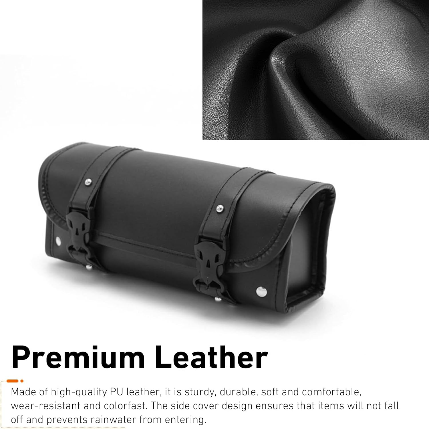 Motorcycle Fork Tool Bag, Leather Waterproof Motorcycle Tool Bag, Large Capacity Front Handlebar Saddle Bags, Universal for Most Motorcycles (Black)