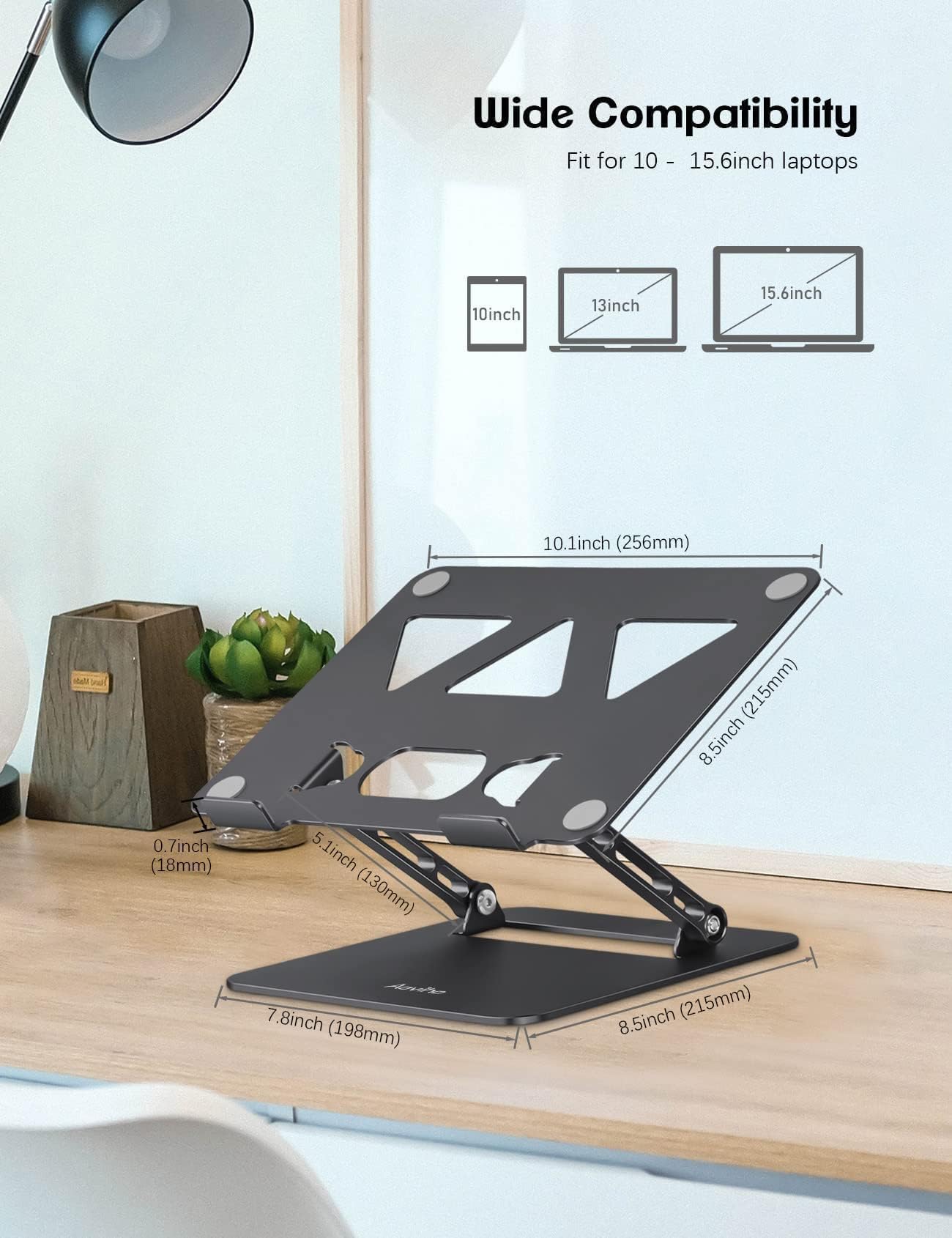 Aoviho Soporte para portátil – Soporte ajustable para computadora portátil – Soporte plegable para computadora portátil MacBook Air Pro HP Lenovo Dell Samsung Chromebook, hasta 17 pulgadas (negro)
