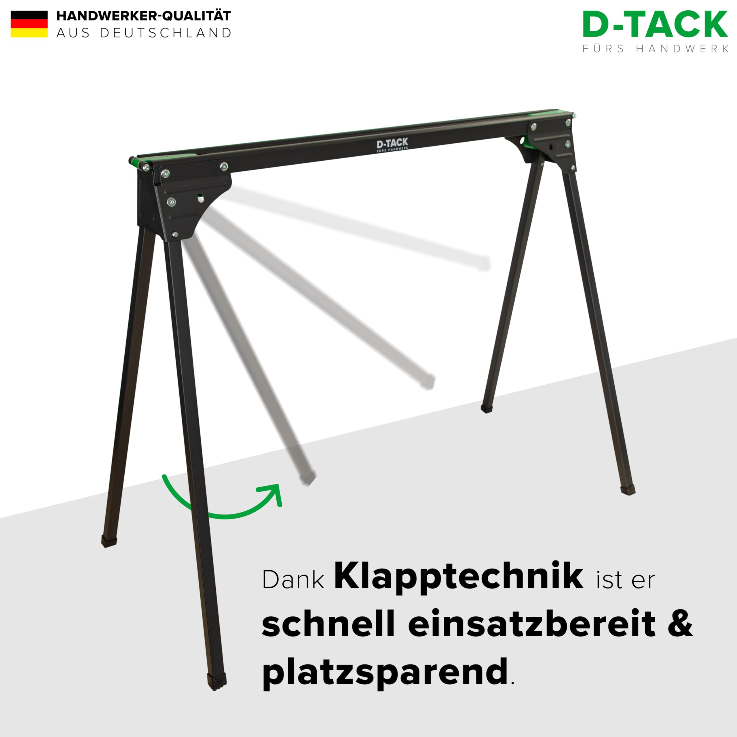 D-Tack 2x Arbeitsbock klappbar | Hochwertiger Sägebock aus Stahl | Faltbock mit einer Tragkraft bis zu 500 kg pro Paar | Klappbock für Baustelle, Werkstatt & Heimwerken