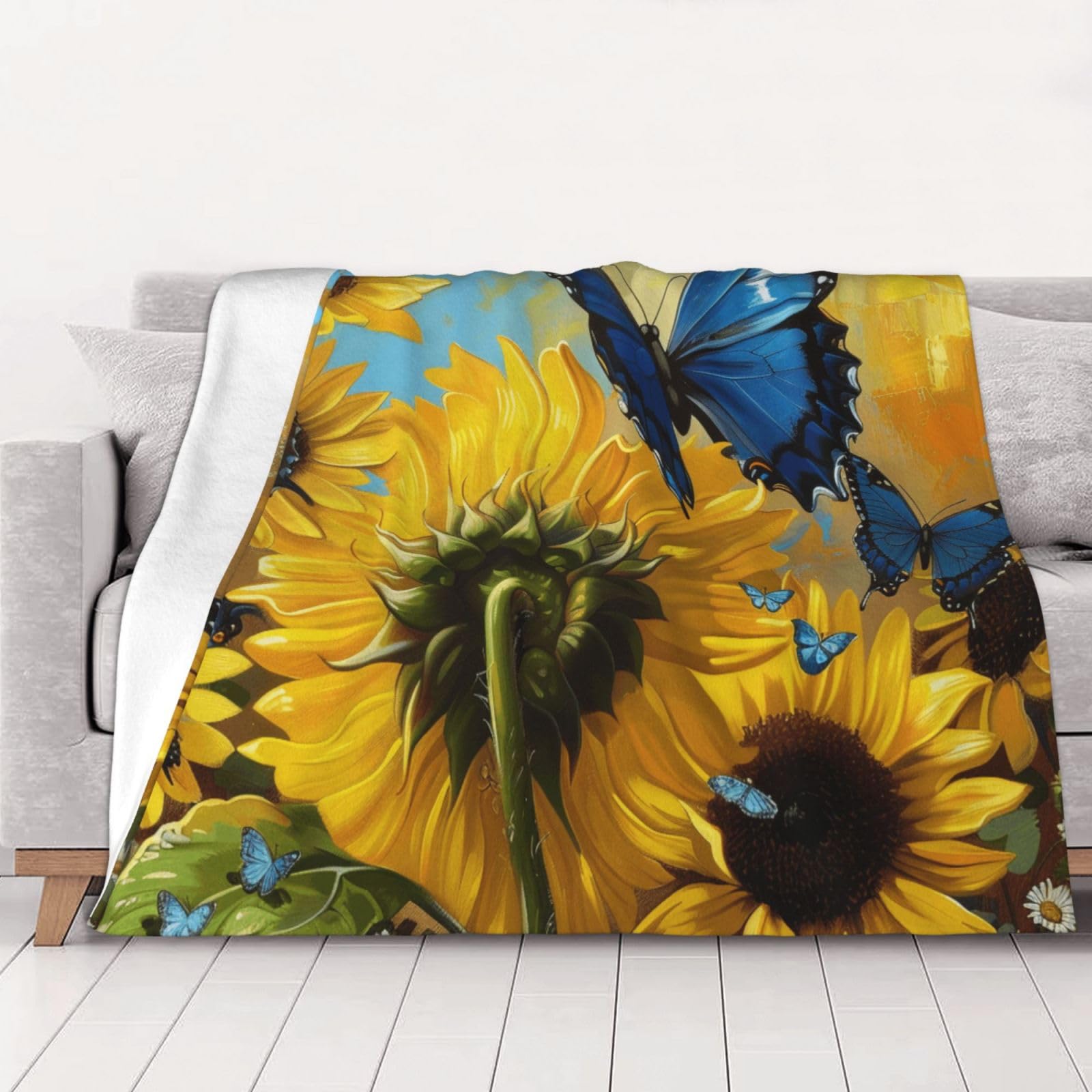 Couverture en flanelle contre le froid jeté chaud tournesol 200 x 150 cm