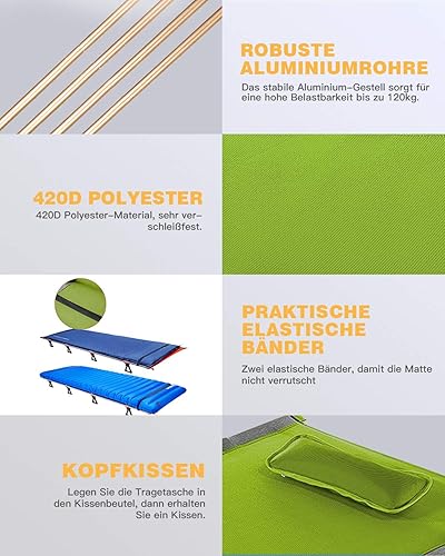Miniatura 2 de KingCamp Folding Camping Cots for Adults Heavy Duty, Sleeping Cot for Indoor & Outdoor Use, Portable Collapsible Camping Bed, Ultralight with Pillow