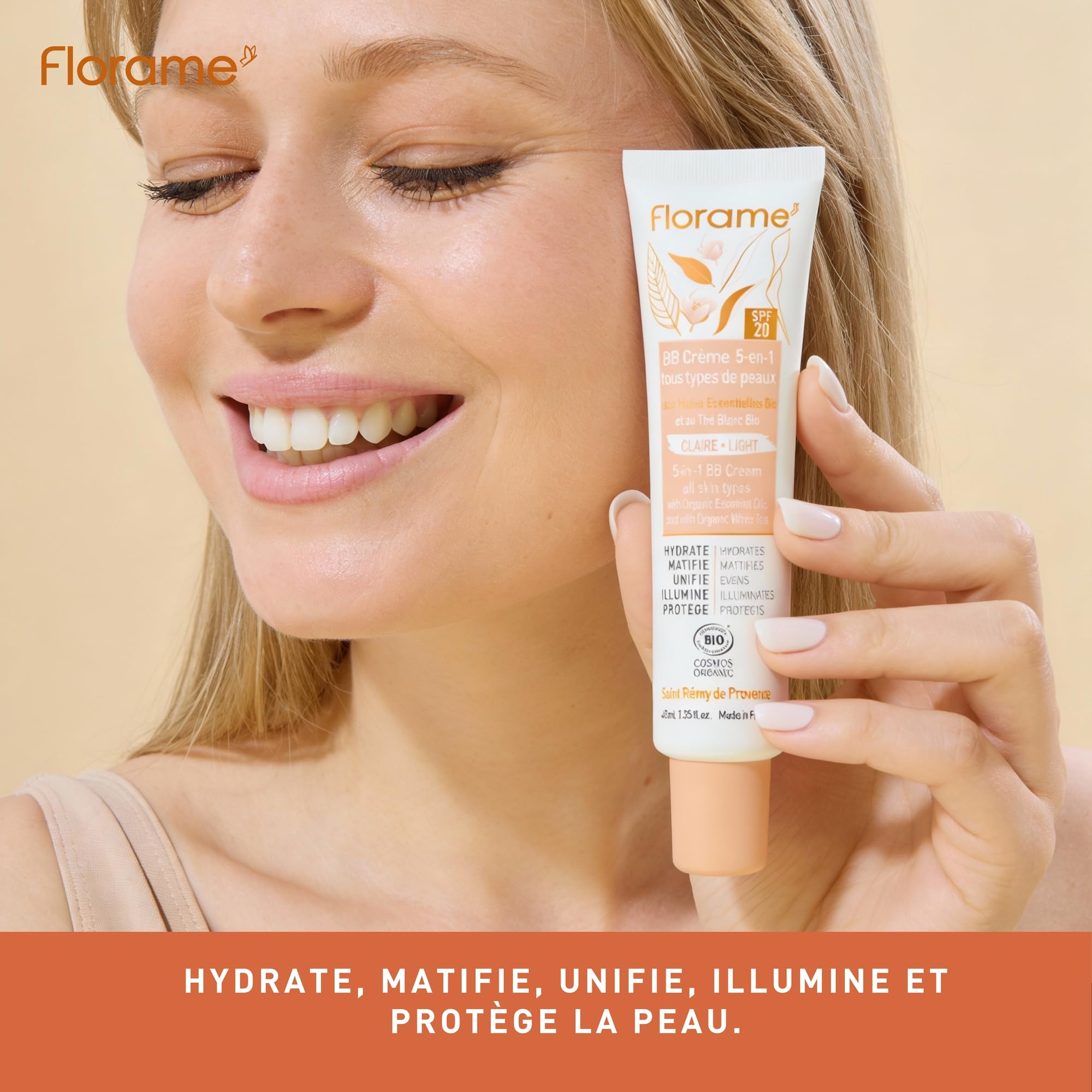 Florame BB Crème 5-en-1 SPF 20 – Teint Parfait Naturel – Hydrate, Unifie & Protège – 40 ml – Fabriquée en France - BB crème Claire