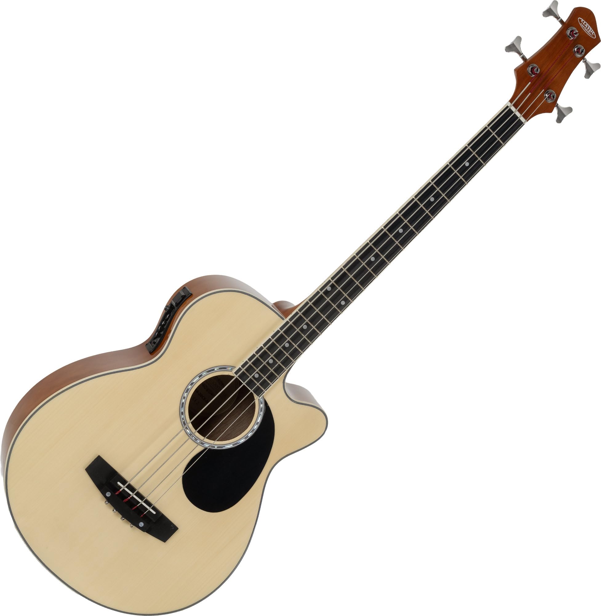Classic Cantabile Short Scale Akustik Bass - 4 Saiten - Natural Gloss Finish - Piezo Tonabnehmer & Cutaway - Decke aus Fichte - Boden & Zarge aus Okoume - Ideal für Einsteiger & Unplugged Sessions
