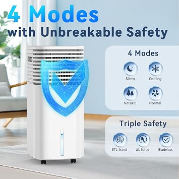 FANCOLE Windowless Portable Air Conditioners with 4Modes & 3Speeds, 15H Timer for Smart Auto-off, 2Gal Tank for 20H Cooling, Evaporative Air Cooler 17 FT Remote, 120 Swing Swamp Cooler No Hose Needed