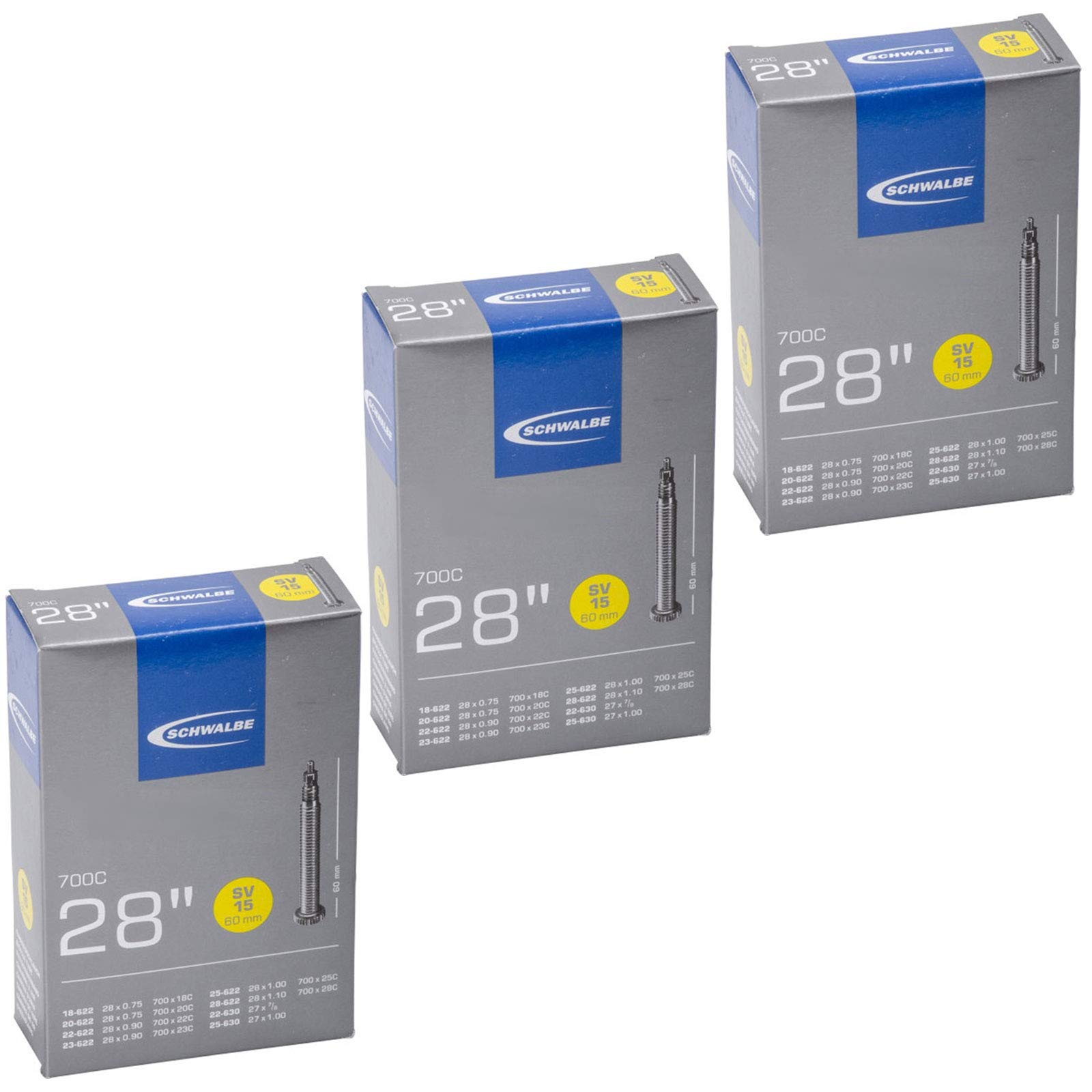 Schwalbe 700 x 18-28c Road Bike Inner Tubes - Presta 60mm Long Valve (Set of 3)